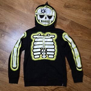 2014 Tony Hawk Black & White Neon Skeleton Full Zip Skater Hoodie